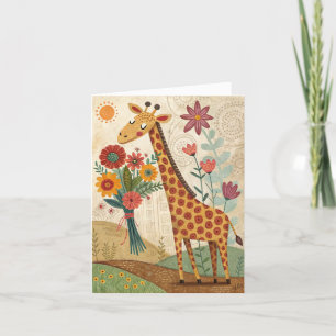 Grattis på födelsedagen giraffe folk art foldet ca tack kort