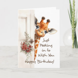 Grattis på födelsedagen Giraffe Peeking runt dörr Kort