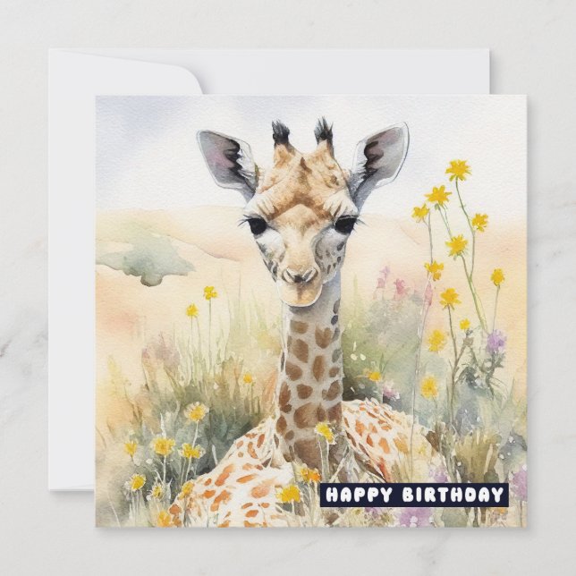Grattis på födelsedagen Giraffe-platta kort (Framsida)