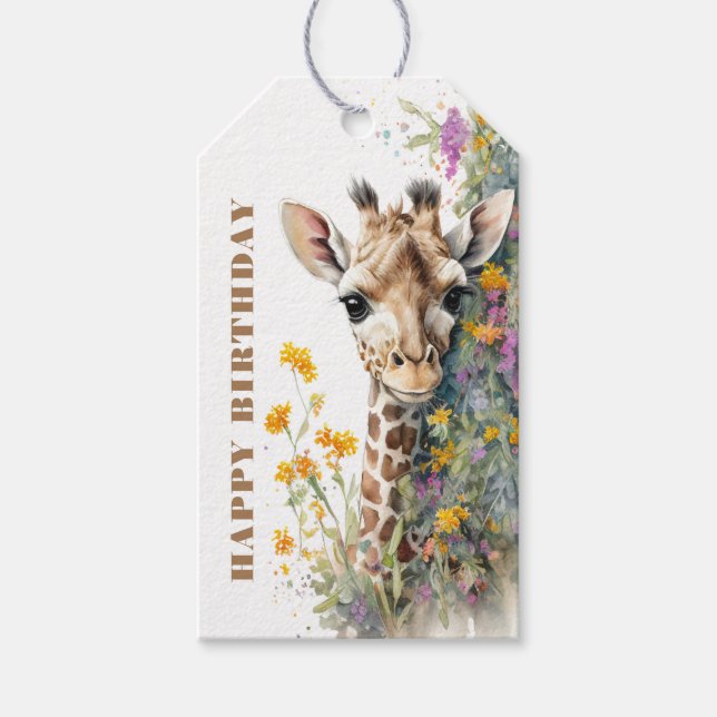 Grattis på födelsedagen Giraffe Presentetikett (Framsidan)