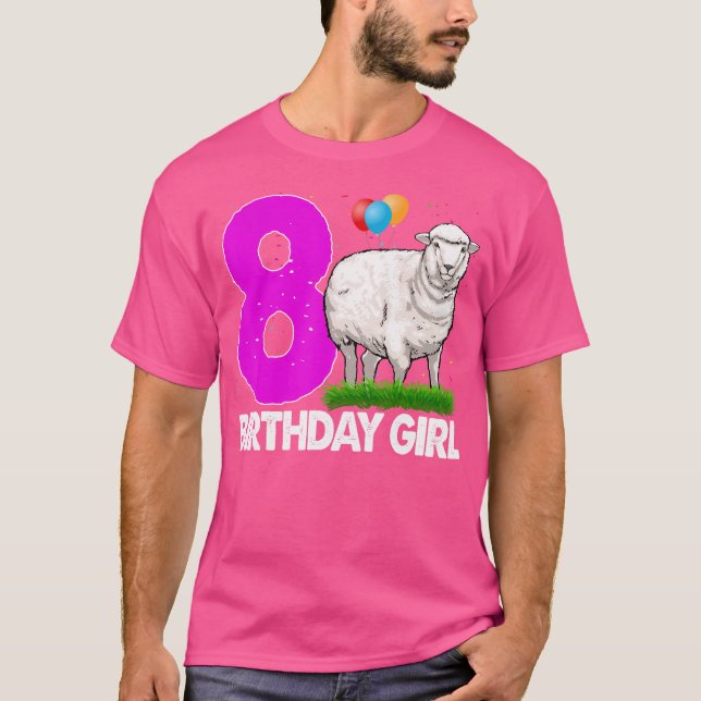 Grattis på födelsedagen Girl 8 White Sheep Hårig S T Shirt (Framsida)