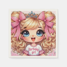 Grattis på födelsedagen Girl Blonde Chibi Napkins