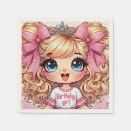 Grattis på födelsedagen Girl Blonde Chibi Napkins Pappersservett