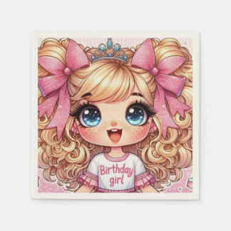 Grattis på födelsedagen Girl Blonde Chibi Napkins Pappersservett