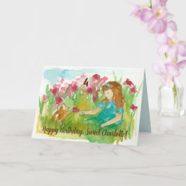 Grattis på födelsedagen Girl Kitten Anpassningsbar Kort