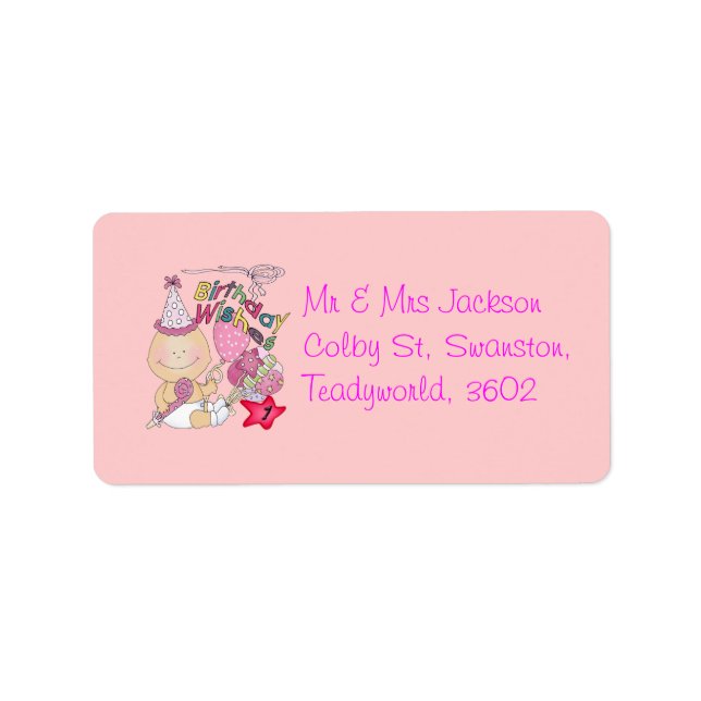 Grattis på födelsedagen Girl önskemål 1-åring Adressetikett (Framsidan)