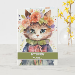 Grattis på födelsedagen Girl Tabby katt Wide Ögon Kort