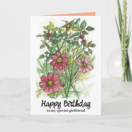 Grattis på födelsedagen Girlkompis Rosa Cosmos Wil Kort