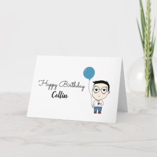Grattis på födelsedagen Glass Boy Tecknad Cute Blu Kort