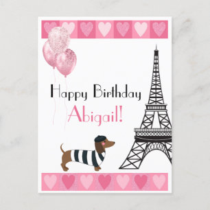 Grattis på födelsedagen Glitter Rosa Heart Eiffel Vykort