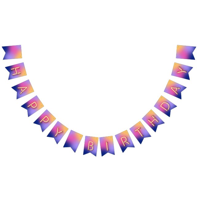 Grattis på födelsedagen Glowing Neon Ljus Rainbow  Vimplar (Alla)