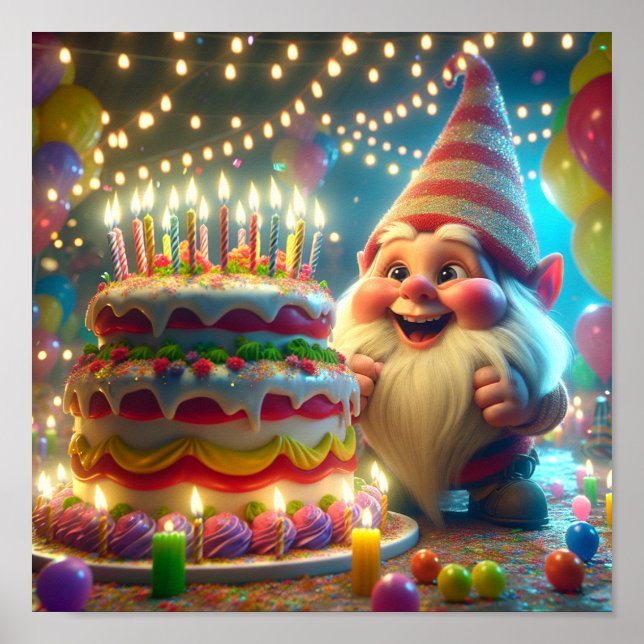 Grattis på födelsedagen Gnome Poster (Framsidan)