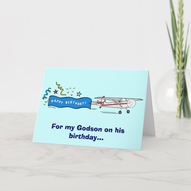 Grattis på födelsedagen Godson Airplane Kort (Framsida)