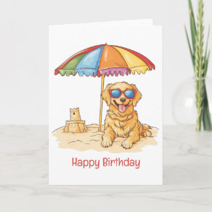 Grattis på födelsedagen Golden Retriever Beach Hun Kort