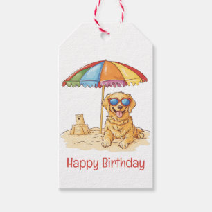 Grattis på födelsedagen Golden Retriever Beach Hun Presentetikett