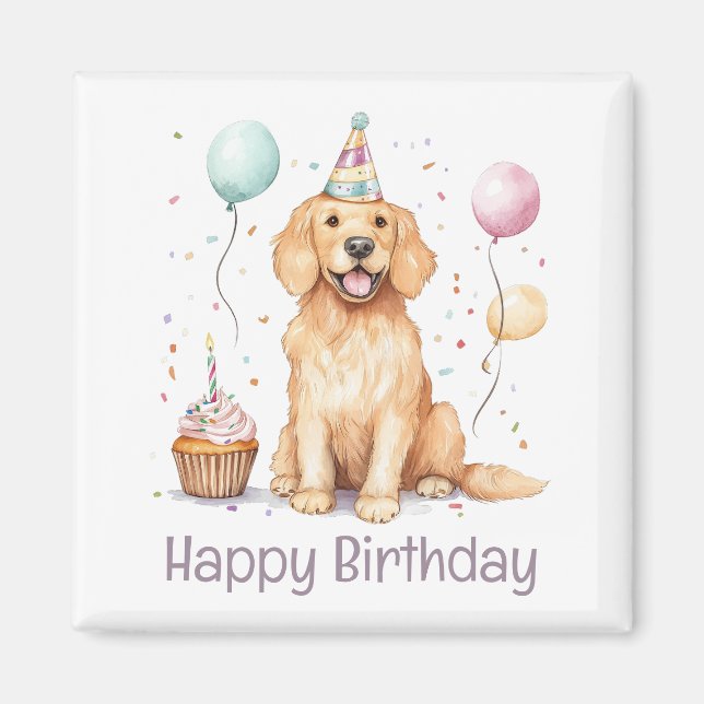 Grattis på födelsedagen Golden Retriever Hund Magnet (Framsidan)