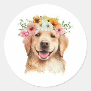 Grattis på födelsedagen Golden Retriever Hund med Runt Klistermärke