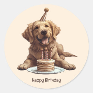 Grattis på födelsedagen Golden Retriever Hund Runt Klistermärke