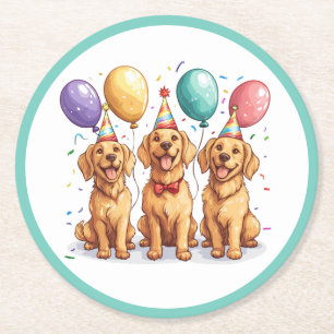 Grattis på födelsedagen Golden Retriever Hundar Underlägg Papper Rund