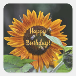 Grattis på födelsedagen Golden Sunblomma Fyrkantigt Klistermärke