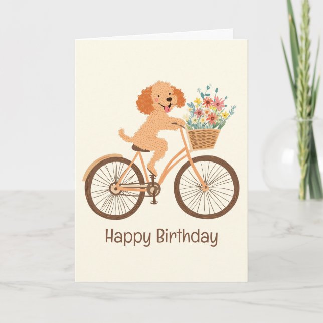 Grattis på födelsedagen Goldendoodle Hund Biking V Kort (Framsida)