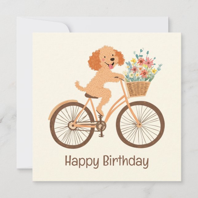 Grattis på födelsedagen Goldendoodle Hund Biking V Kort (Framsida)
