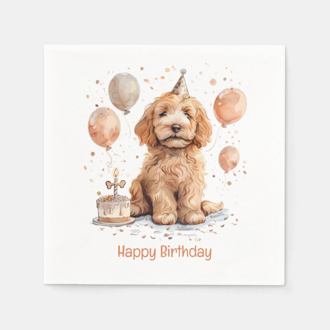 Grattis på födelsedagen Goldendoodle Hund Birthday Pappersservett (Framsidan)