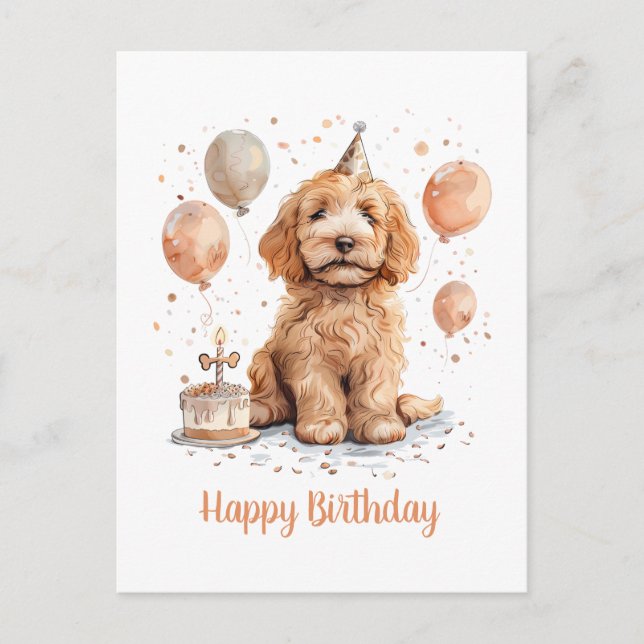 Grattis på födelsedagen Goldendoodle Hund Birthday Vykort (Framsida)