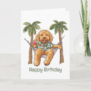 Grattis på födelsedagen Goldendoodle Hund I Hawaii Kort