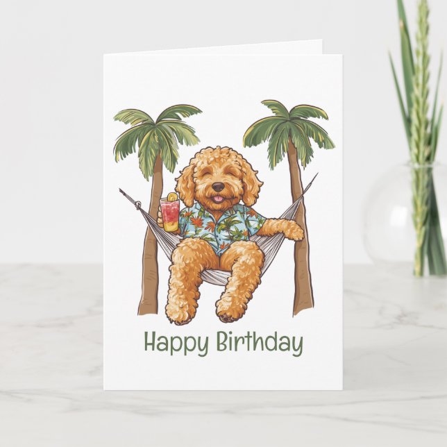 Grattis på födelsedagen Goldendoodle Hund I Hawaii Kort (Framsida)