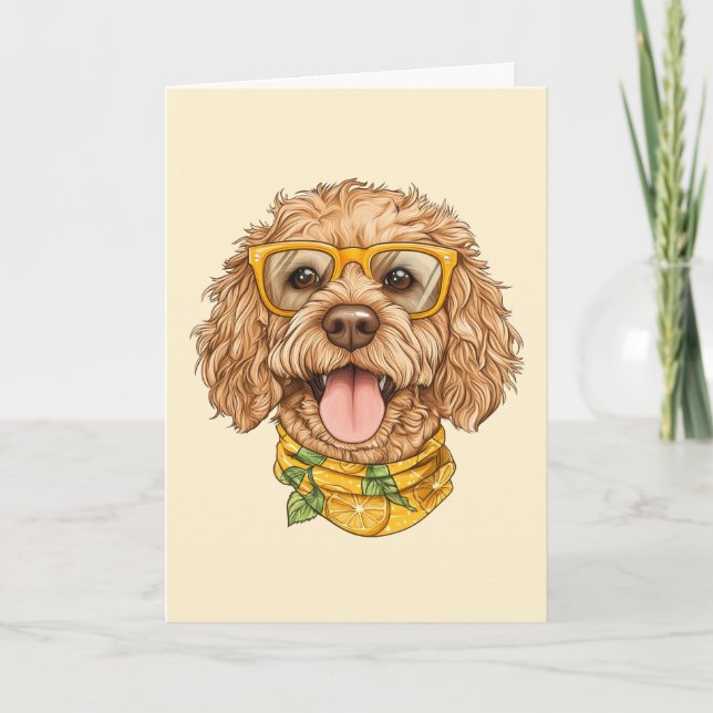 Grattis på födelsedagen Goldendoodle Hund Solglasö Kort (Framsida)