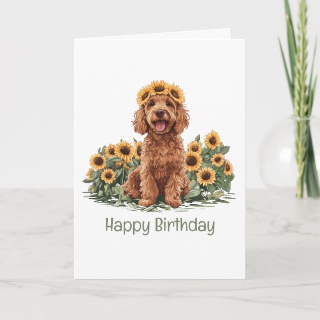 Grattis på födelsedagen Goldendoodle Hund Solros K Kort (Framsida)