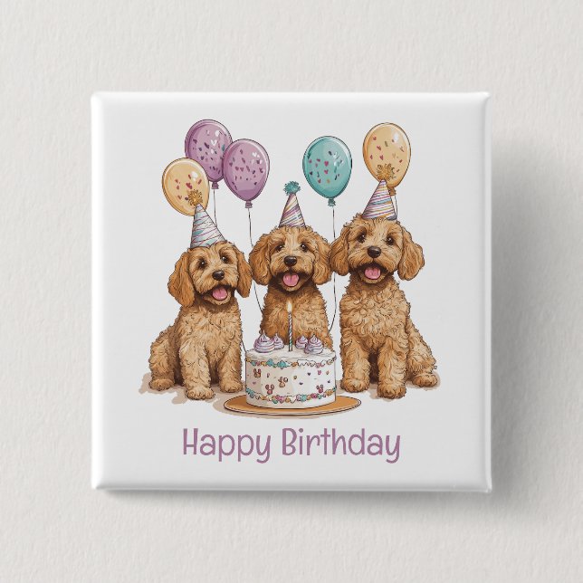 Grattis på födelsedagen Goldendoodle Hundar Birthd Knapp (Framsida)