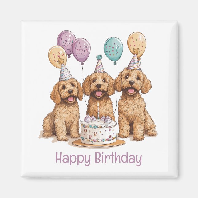 Grattis på födelsedagen Goldendoodle Hundar Birthd Magnet (Framsidan)