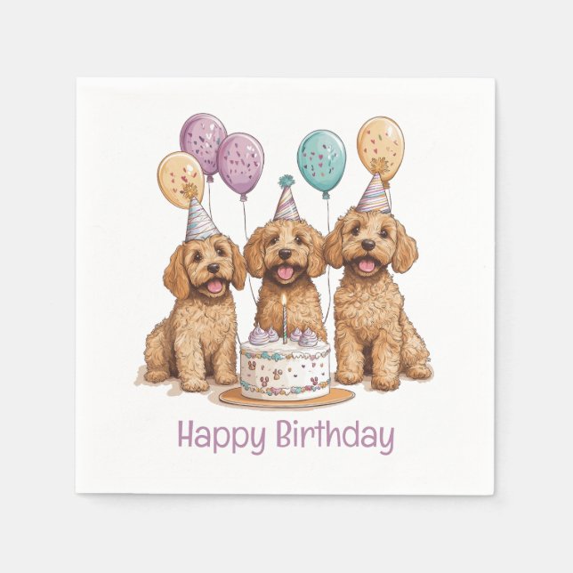Grattis på födelsedagen Goldendoodle Hundar Birthd Pappersservett (Framsidan)
