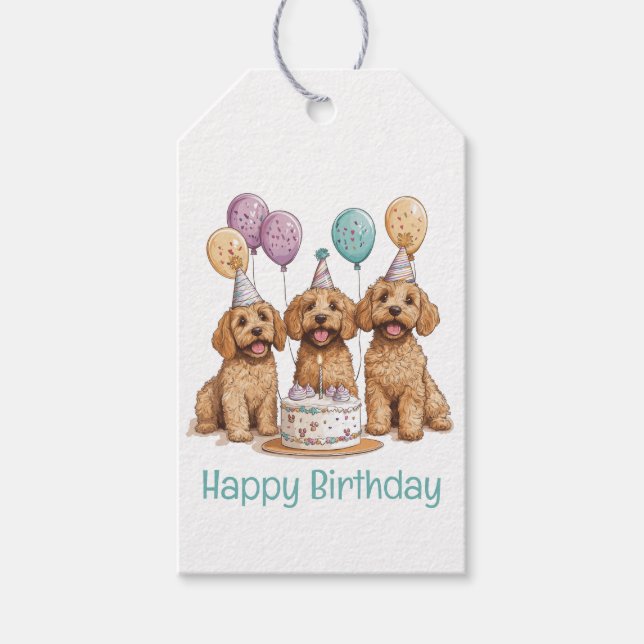 Grattis på födelsedagen Goldendoodle Hundar Birthd Presentetikett (Framsidan)