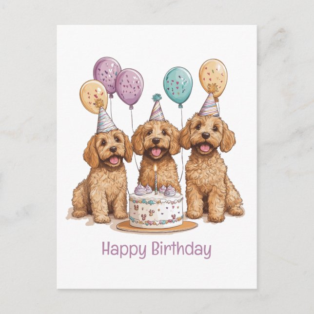 Grattis på födelsedagen Goldendoodle Hundar Födels Vykort (Framsida)