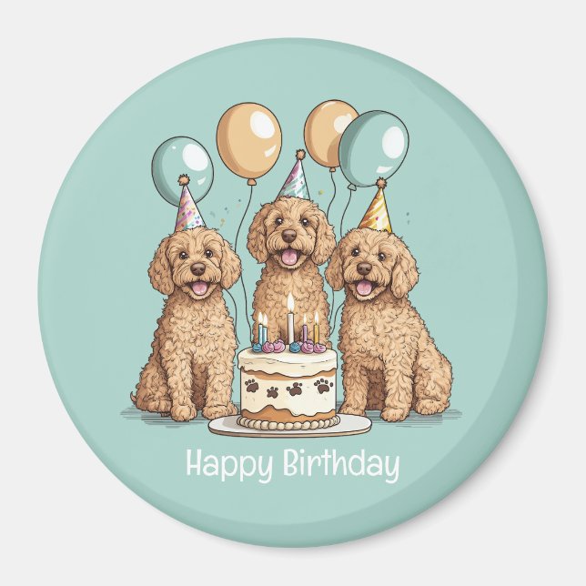 Grattis på födelsedagen Goldendoodle Hundar Magnet (Framsidan)
