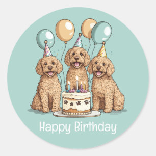 Grattis på födelsedagen Goldendoodle Hundar Runt Klistermärke