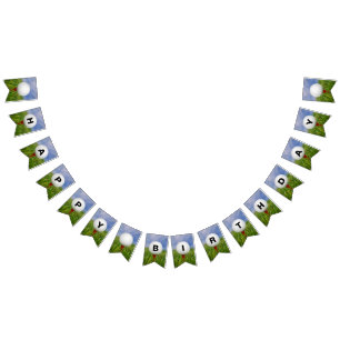 Grattis på födelsedagen-golf boll på gräs vimplar