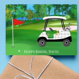 Grattis på födelsedagen golf med vagn, öl, varmkor kort