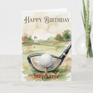 Grattis på födelsedagen golfboll träffar vatten kort