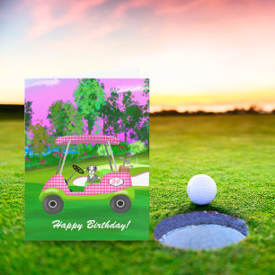 Grattis på födelsedagen golfkärra med söt Schnauze Kort