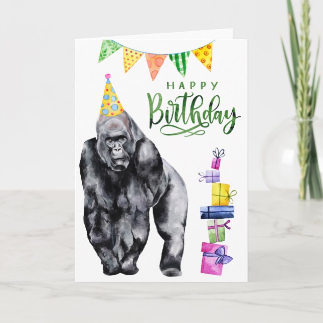 Grattis på födelsedagen Gorilla Watercolor Kort (Framsida)