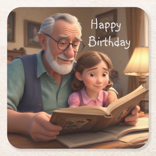 Grattis på födelsedagen Grampa Underlägg Papper Kvadrat (Framsidan)