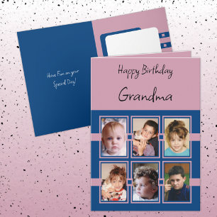 Grattis på födelsedagen Grandma add 6 foton blue r Kort
