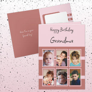 Grattis på födelsedagen Grandma add 6 foton rosa l Kort