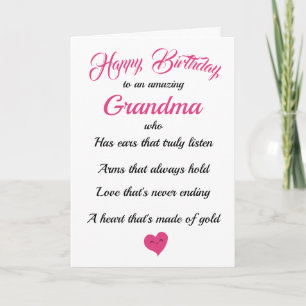 Grattis på födelsedagen Grandma Black Rosa Typogra Kort