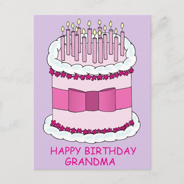Grattis på födelsedagen Grandma Cake med Candles Vykort (Framsida)
