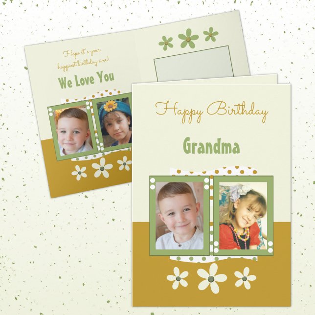 Grattis på födelsedagen Grandma-foton grönt och gu Kort (Skapare uppladdad)